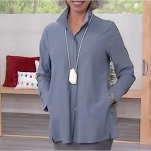 NWT MarlaWynne Layers Storm Blue Stretch Tech Shirt or Jacket w/Pearl Buttons